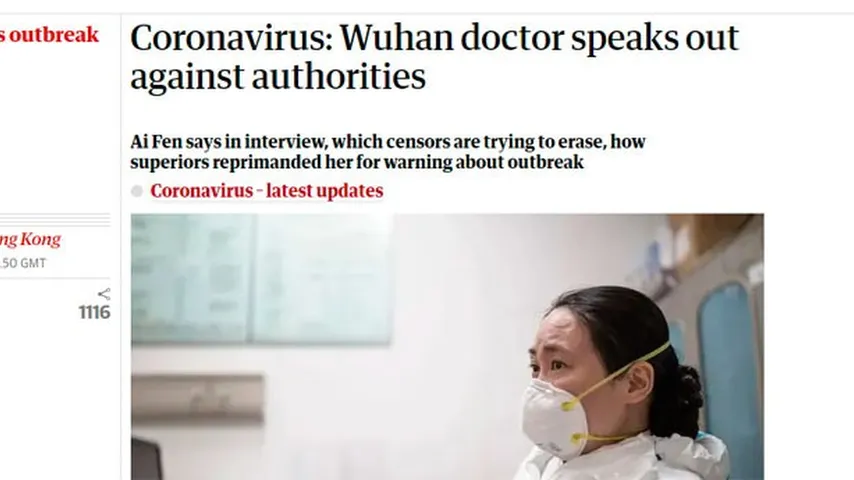 Ai Fen, la doctora ignorada y sancionada por el Partido Comunista de China (PCCh). Captura: UN/The Guardian)