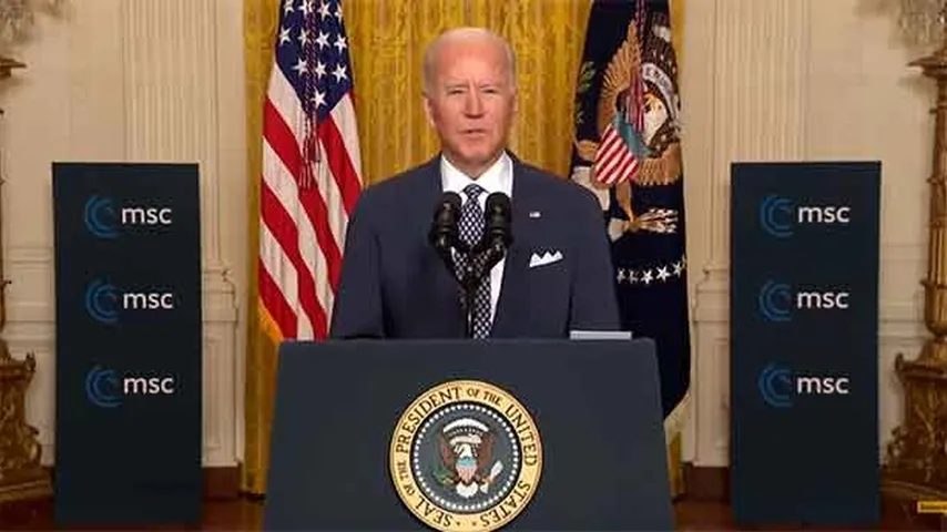 Joe Biden en su intervención virtual en la Conferencia de Seguridad de Múnich. (Foto: CNBC)